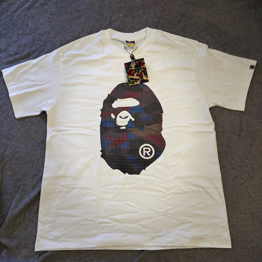 Bape White Graphic Tee with Multicolor Design